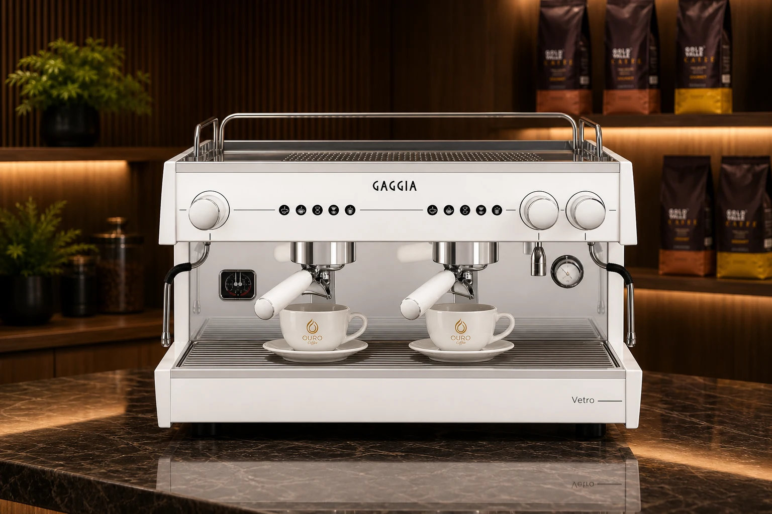 Máquina Gaggia Vetro branca · 2 grupos