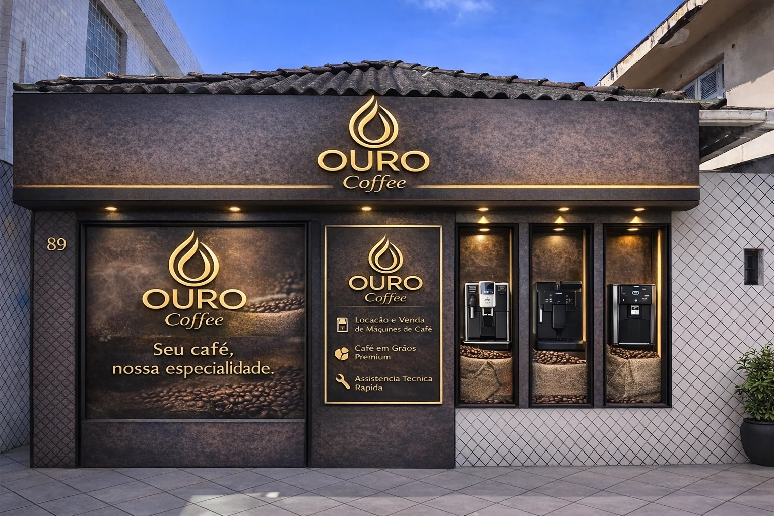 Fachada da Ouro Coffee em Santos